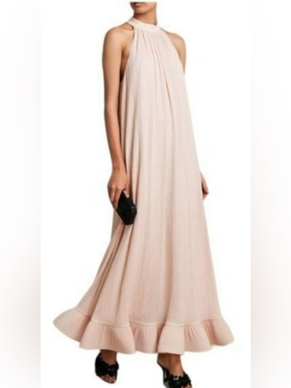 Jonathan Simkhai Textured Rita Halter Neck Shift Maxi Ruffle Dress NWT Sz Medium